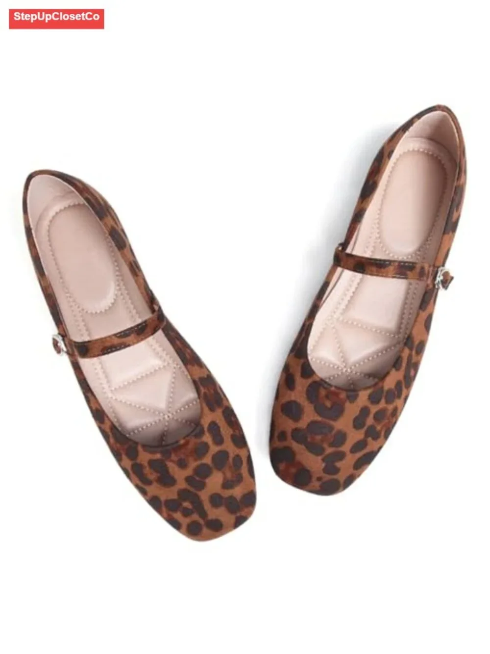 Faux Suede Mary Jane Flats Square Toe Buckle Strap Women's Retro Shoes